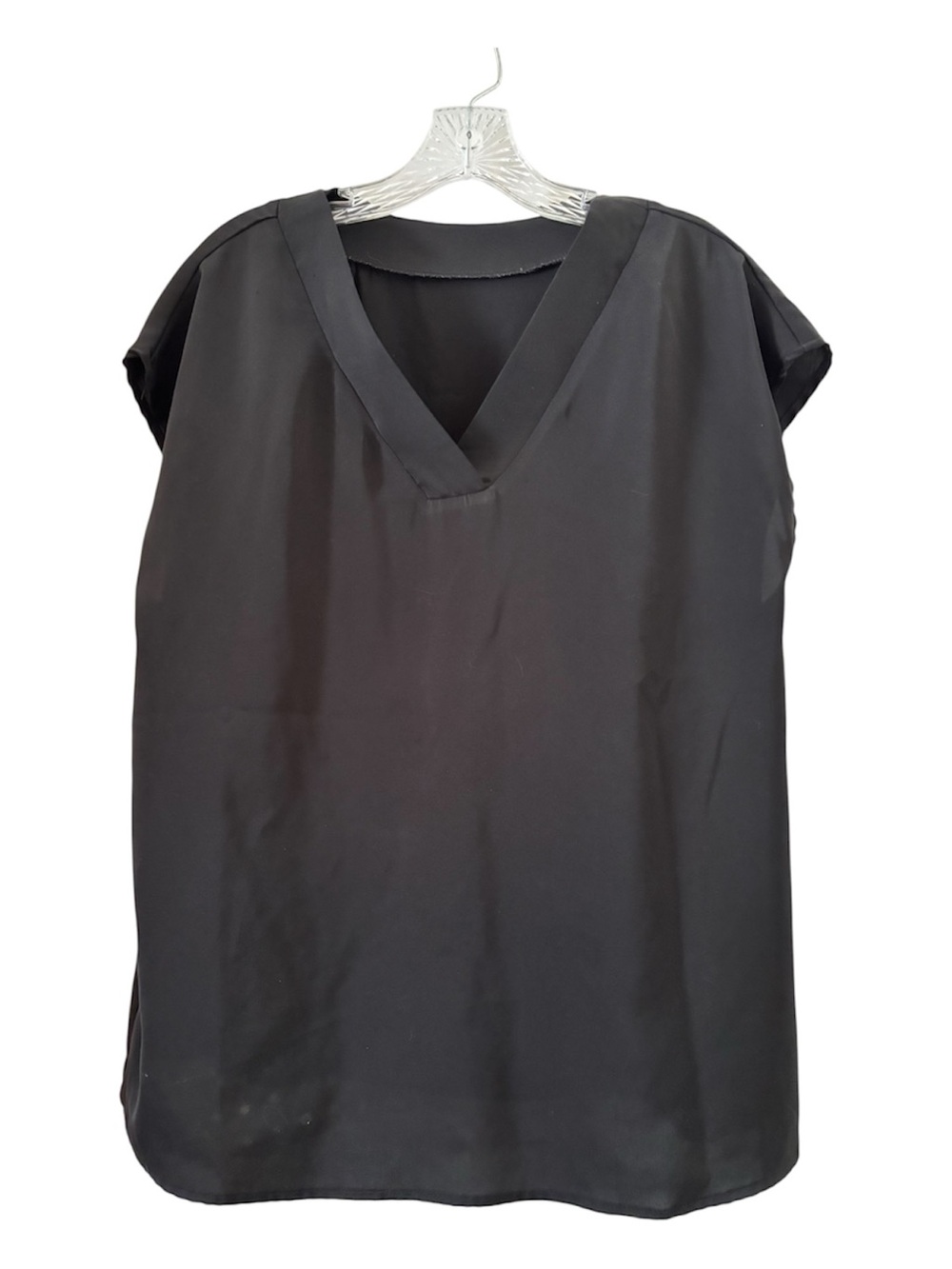 Black V-Neck Cap Sleeve Top - Women L